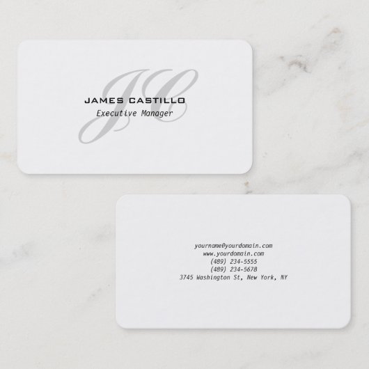 Carte De Visite Professionnel Moderne Gris Premium Monogramme (Devant / Derrière)