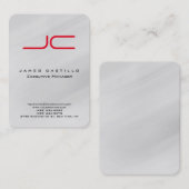Carte De Visite Professionnel moderne gris rouge Monogramme minima (Devant / Derrière)