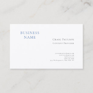 Carte De Visite Professionnel Moderne Minimaliste Bleu Blanc