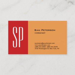 Carte De Visite Professionnel Moderne Monogramme Rouge Orange
