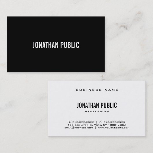 Carte De Visite Professionnel Moderne Noir Et Blanc Style Simple (Devant / Derrière)