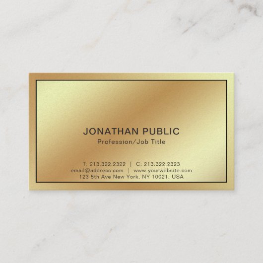 Carte De Visite Professionnel Moderne Or élégant Plain Luxe (Devant)