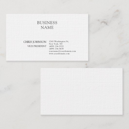 Carte De Visite Professionnel Moderne Plain Simple Linge Premium (Devant / Derrière)