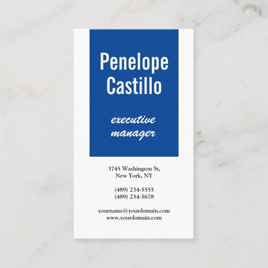Carte De Visite Professionnel Moderne Simple Bleu Bleu Bleu Blanc (Devant)