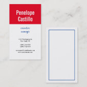 Carte De Visite Professionnel Moderne Simple Bleu Rouge Blanc (Devant / Derrière)