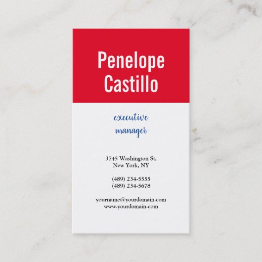 Carte De Visite Professionnel Moderne Simple Bleu Rouge Blanc (Devant)