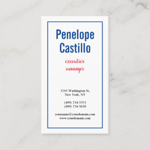 Carte De Visite Professionnel Moderne Simple Bleu Rouge Blanc