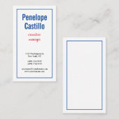 Carte De Visite Professionnel Moderne Simple Bleu Rouge Blanc (Devant / Derrière)