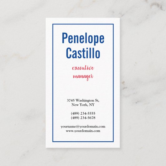 Carte De Visite Professionnel Moderne Simple Bleu Rouge Blanc (Devant)