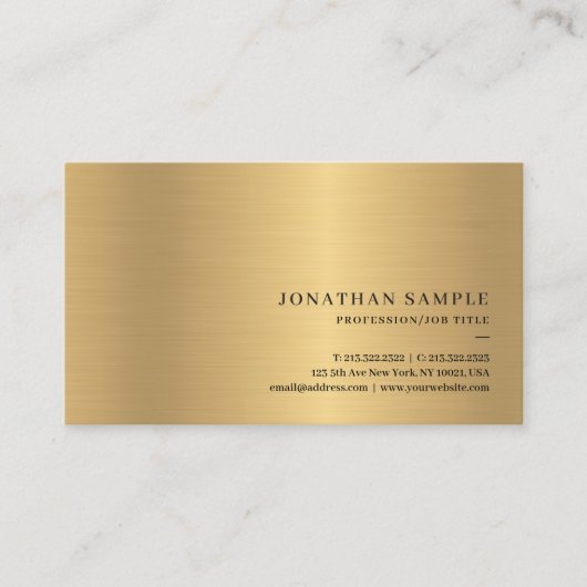 Carte De Visite Professionnel Moderne Simple Élégant Modèle Or (Devant)