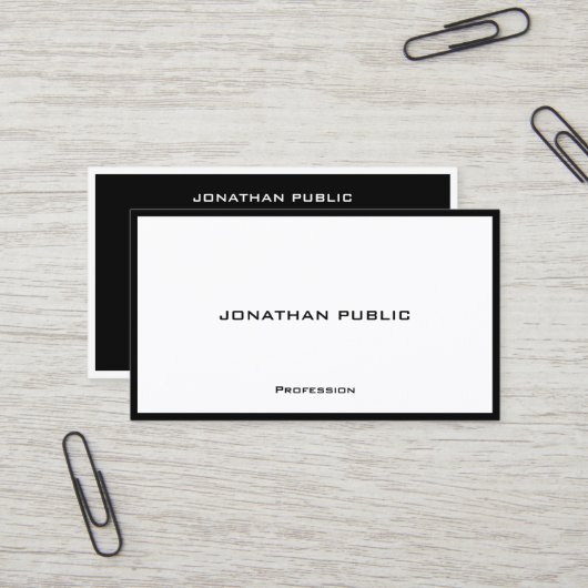 Carte De Visite Professionnel Moderne Simple Élégant Noir & Blanc (Devant/Arrière en situation)