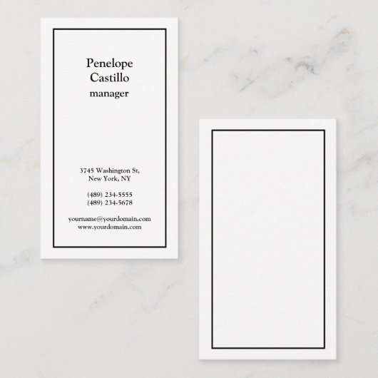 Carte De Visite Professionnel Moderne Simple Noir & Blanc (Devant / Derrière)