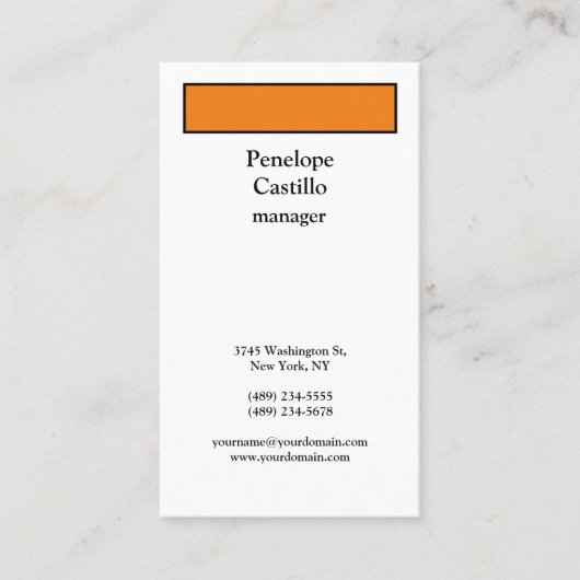 Carte De Visite Professionnel Moderne Simple Plat Orange & Blanc (Devant)