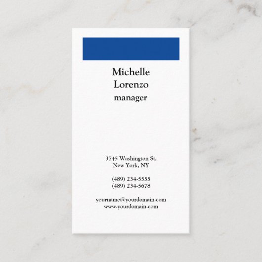 Carte De Visite Professionnel Moderne Simple Plat Profond Bleu & B (Devant)