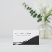 Carte De Visite Professionnel Moderne Simple Propre Noir et Argent (Debout devant)