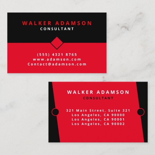 Carte De Visite Professionnel Moderne Simple Rouge & Noir (Devant / Derrière)