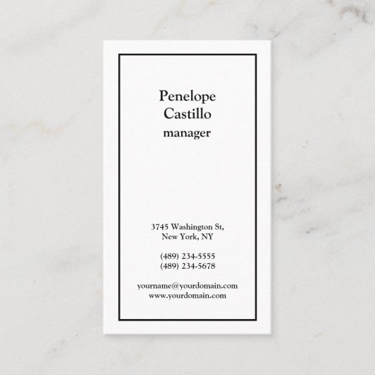 Carte De Visite Professionnel Moderne Simple Uni Noir & Blanc (Devant)