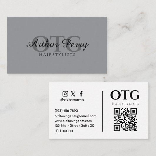 Carte De Visite Professionnel Moderne Sleek Grey Blanc Élégant (Devant / Derrière)