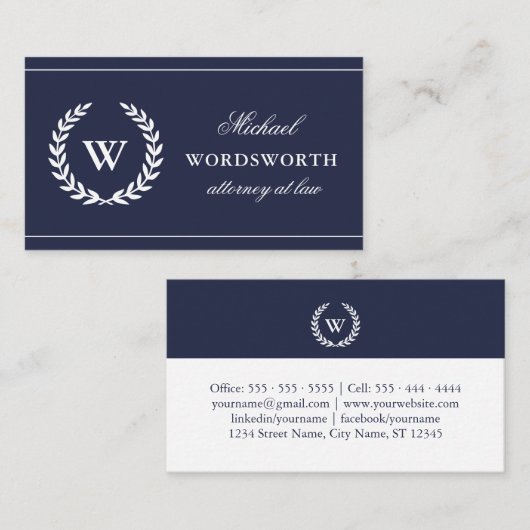 Carte de visite professionnel Monogram Classic (Devant / Derrière)