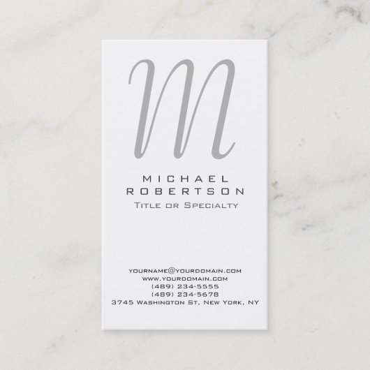 Carte de visite professionnel Monogram White Grey (Devant)