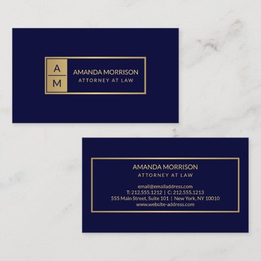 Carte De Visite Professionnel Monogramme minimum Gold/avocat de la (Devant / Derrière)
