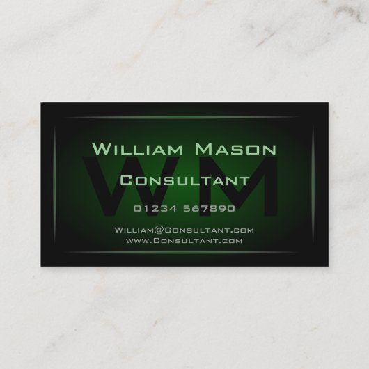 Carte de visite professionnel Monogramme vert Hi-R (Devant)