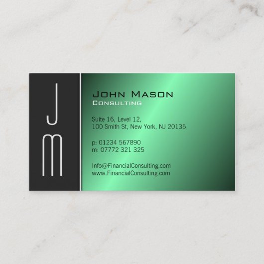 Carte de visite professionnel Monogramme vert noir (Devant)