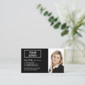 Carte De Visite Professionnel noir blanc Ajouter votre logo photo (Debout devant)