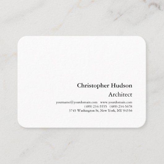 Carte De Visite Professionnel Noir Blanc Plain Architecte Épais (Devant)