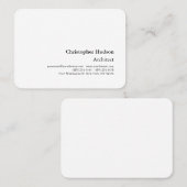 Carte De Visite Professionnel Noir Blanc Plain Architecte Épais (Devant / Derrière)