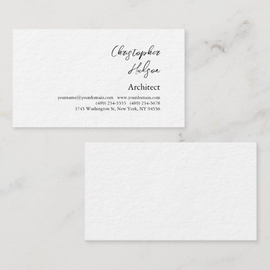 Carte De Visite Professionnel Noir Blanc Plain Architecte Épais (Devant / Derrière)