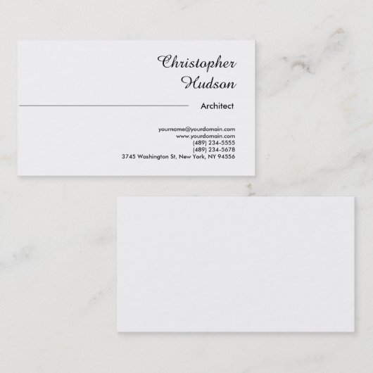 Carte De Visite Professionnel Noir Blanc Simple Plain Architect (Devant / Derrière)