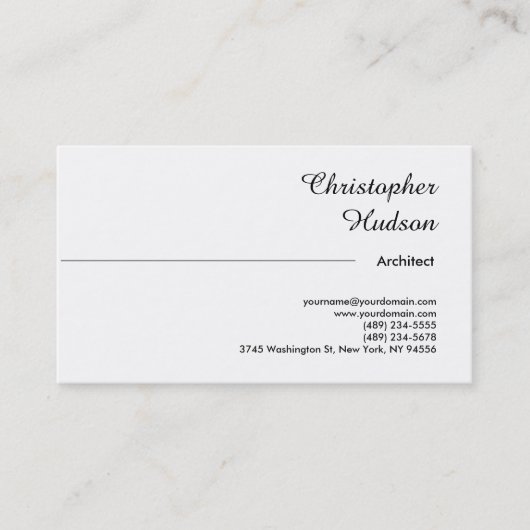 Carte De Visite Professionnel Noir Blanc Simple Plain Architect (Devant)