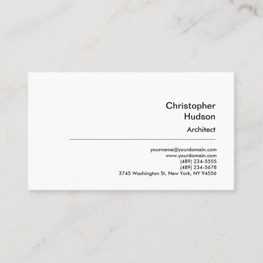 Carte De Visite Professionnel Noir Blanc Simple Plain Architect (Devant)