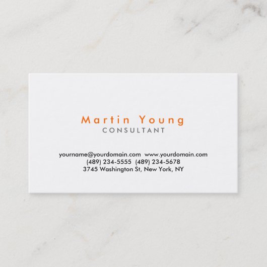 Carte de visite professionnel Orange White Modern (Devant)