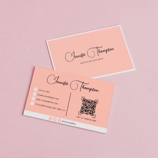 Carte De Visite Professionnel Pale Orange Script QR Code