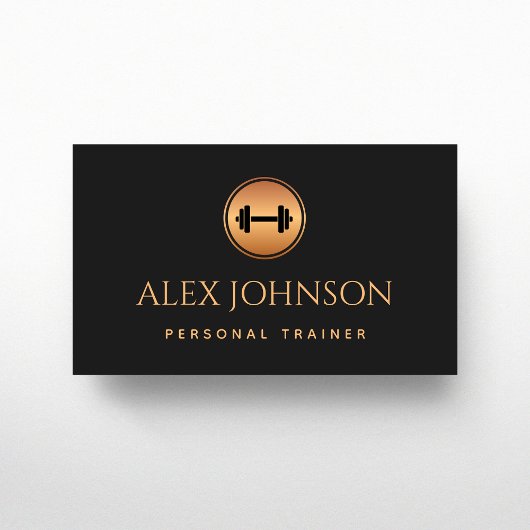 Carte De Visite Professionnel Personal Trainer Gold Dumbbell Noir