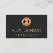 Carte De Visite Professionnel Personal Trainer Gold Dumbbell Noir (Devant)