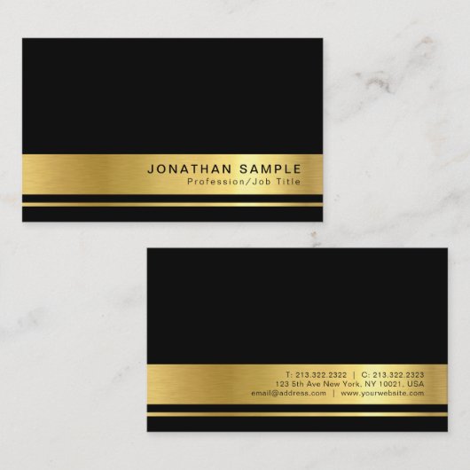 Carte De Visite Professionnel personnalisé Elegant Black Gold (Devant / Derrière)