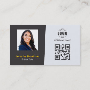 Carte De Visite Professionnel personnalisé QRCode photo gris jaune