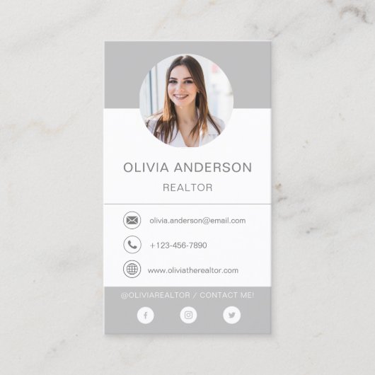 Carte de visite professionnel Photo Grey Silver (Devant)