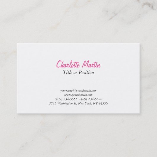 Carte De Visite Professionnel Pink White Manager Consultant Chef (Devant)