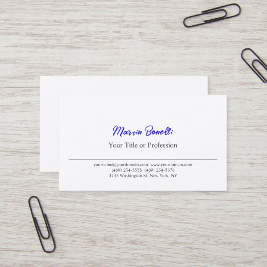 Carte De Visite Professionnel Premium Silk Black & White Blue (Devant/Arrière en situation)