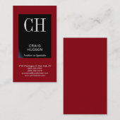 Carte de visite professionnel Red Black Monogram (Devant / Derrière)