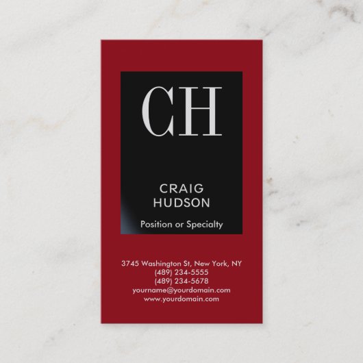 Carte de visite professionnel Red Black Monogram (Devant)
