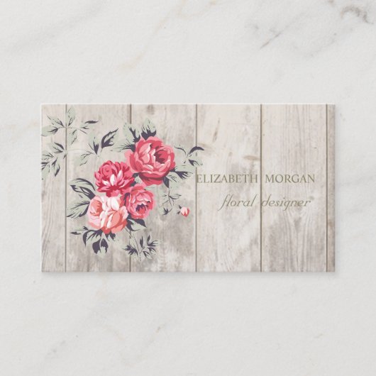 Carte De Visite Professionnel Romantique ,Fleurs,Texture de Bois (Devant)
