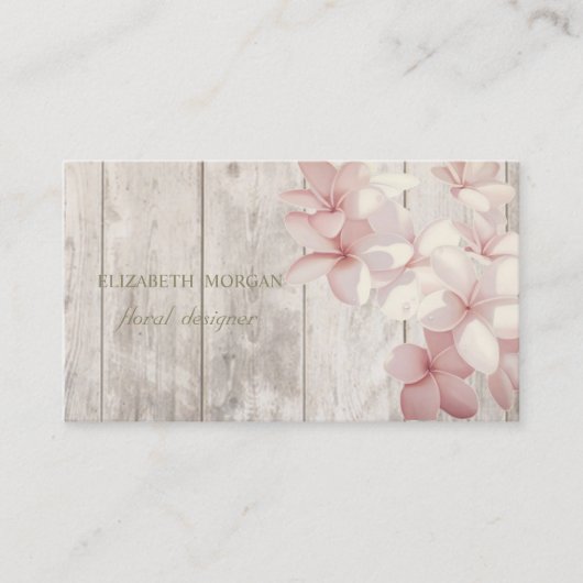 Carte De Visite Professionnel Romantique, Fleurs, Texture de Bois (Devant)