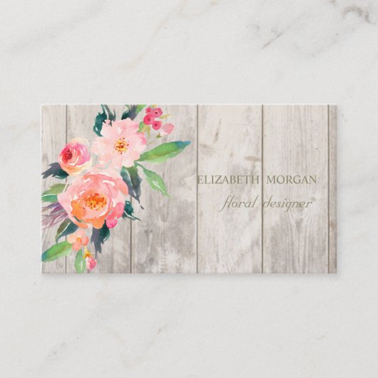 Carte De Visite Professionnel Romantique ,Fleurs,Texture de Bois (Devant)