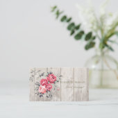 Carte De Visite Professionnel romantique, Fleurs, Texture en bois (Debout devant)