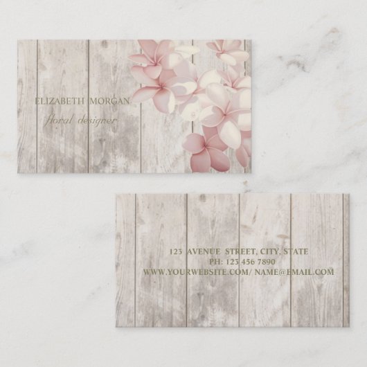 Carte De Visite Professionnel romantique, Fleurs, Texture en bois (Devant / Derrière)